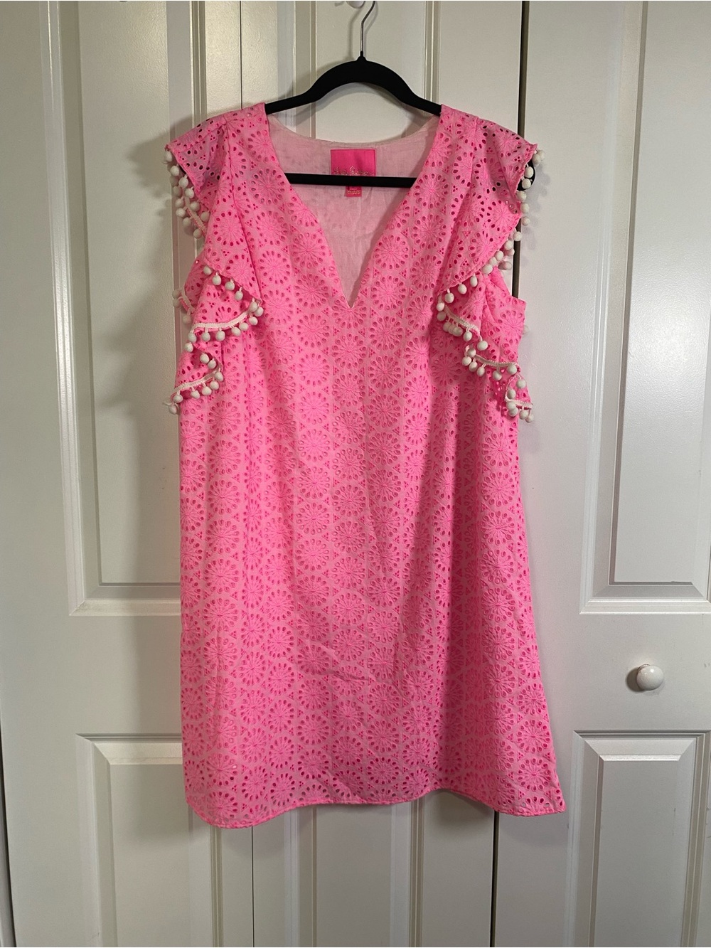 Lilly Pulitzer Pink Eyelet Astara Dress with Pom Trim